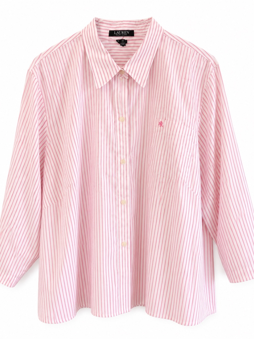 Lauren Ralph Lauren Pink White Striped Button Front Shirt Women’s 2X Cotton - Picture 2 of 10